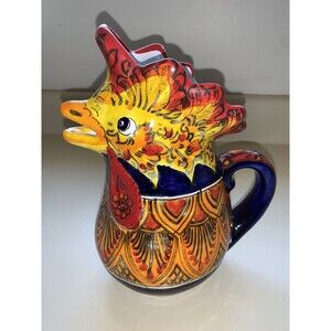 Vintage Signed Famulari Santo Stefano Art Pottery Ceramic Rooster Pitcher Italy